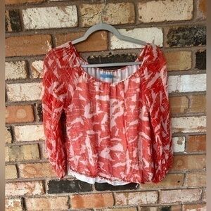 ALICE + OLIVIA abstract print orange and white 100% silk blouse size small